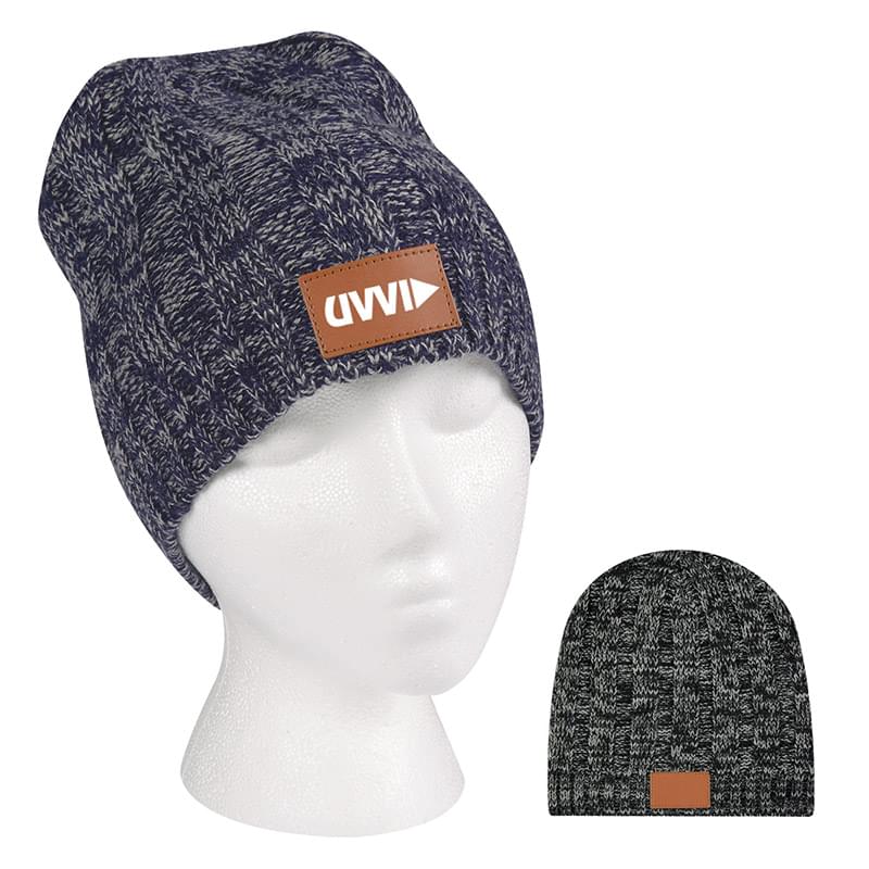 Knit Beanie With Leather Tag