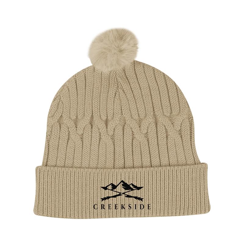 Courtney Cable Knit rPET Pom Beanie
