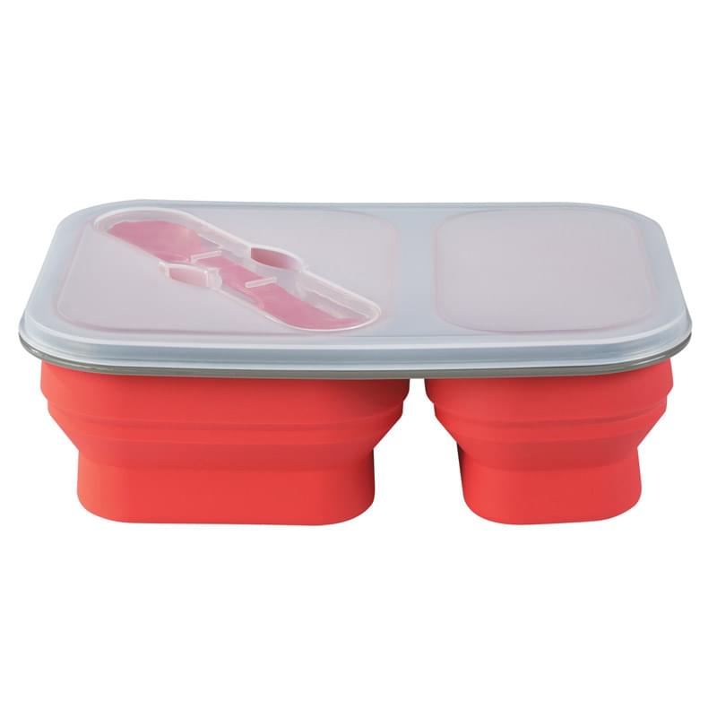 Collapsible 2-Section Food Container With Dual Utensil