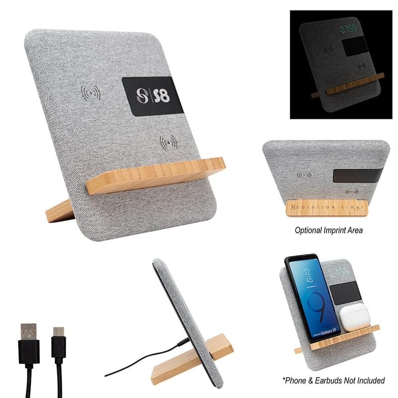 Fabric & Bamboo Wireless Charger With Clock