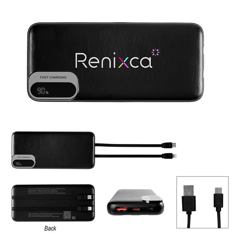 10,000 mAh Power Bank With Built-In Cables