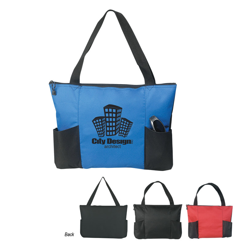 Double Pocket Zippered Tote Bag