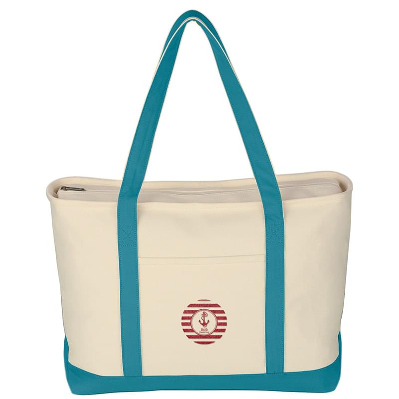 Large Heavy Cotton Canvas Boat Tote Bag - Embroidered