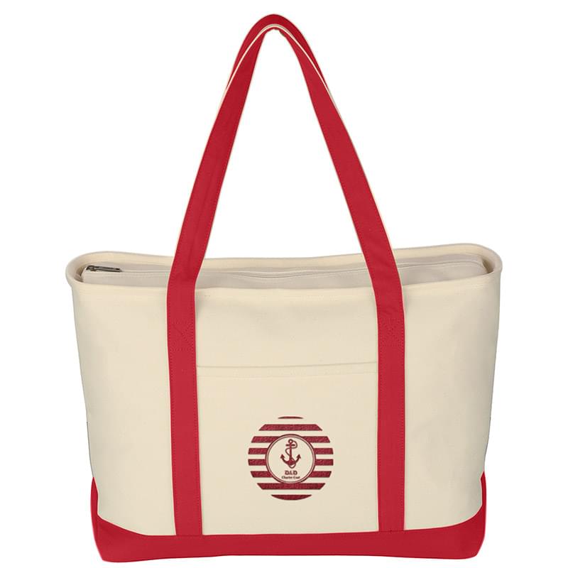 Large Heavy Cotton Canvas Boat Tote Bag - Embroidered