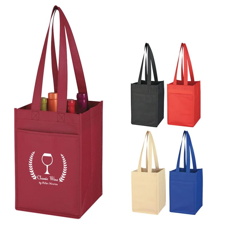 Non-Woven 4 Bottle Wine Tote Bag