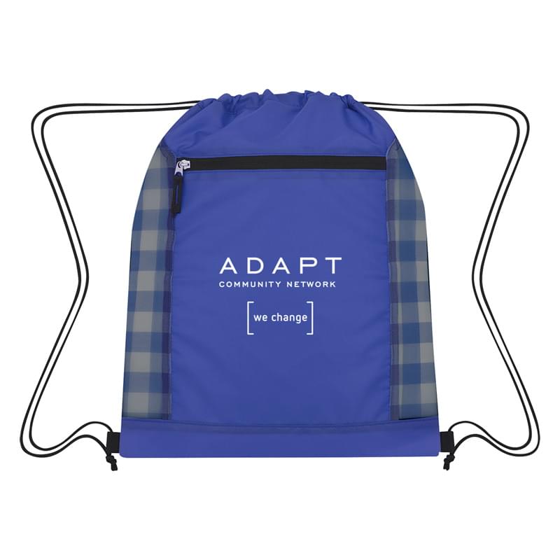 Checkered Mesh Accent Drawstring Bag