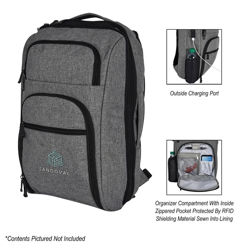 Heathered RFID Laptop Backpack & Briefcase - Embroidered