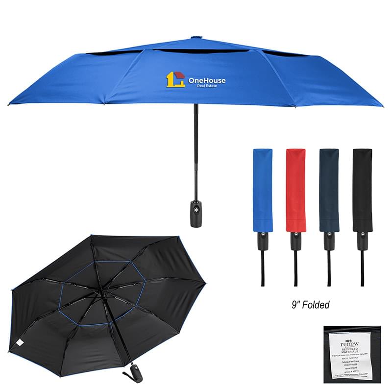 42" Arc Telescopic Wind Resistant Umbrella With 100% rPET Canopy