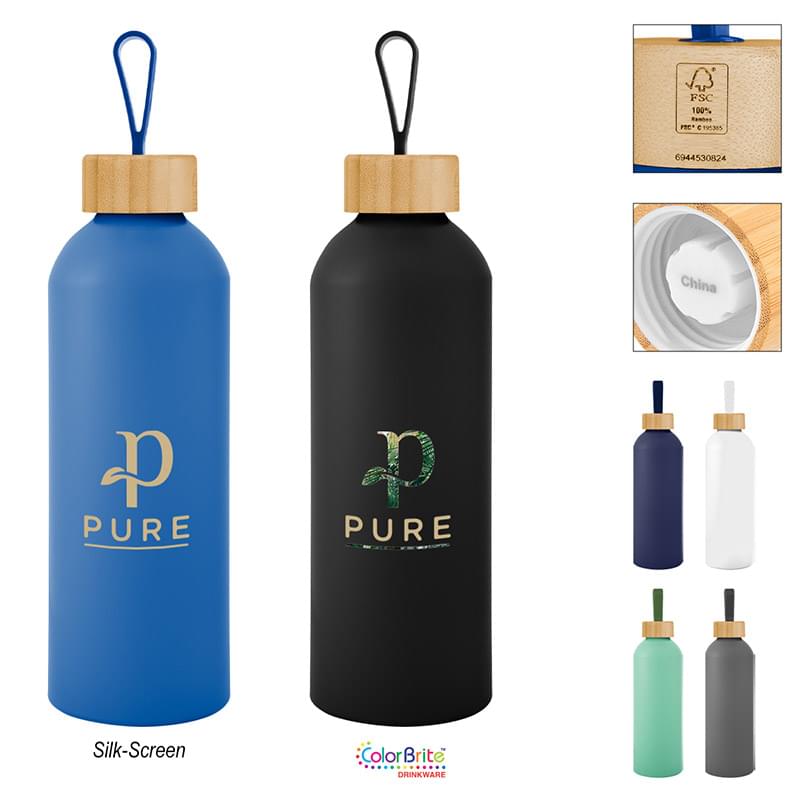 25 Oz. Blaire Recycled Aluminum Bottle With Bamboo Lid And Carry Handle