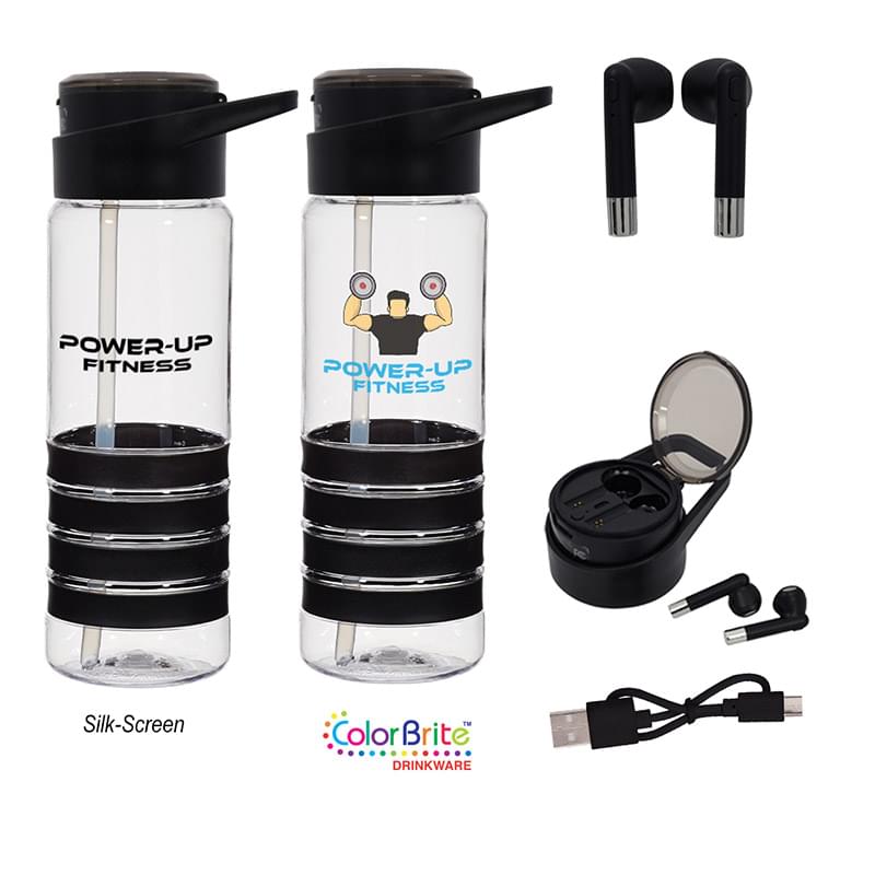 24 Oz. Tritanâ„¢ Banded Gripper Bottle With Wireless Earbuds