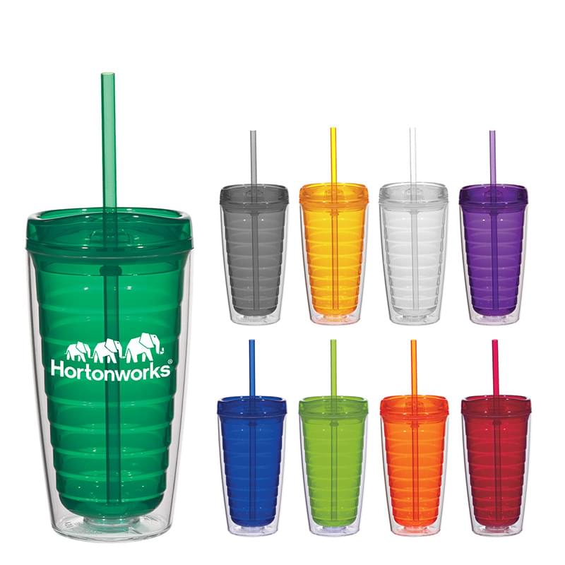Econo 16 Oz. Double Wall Tumbler With Lid And Straw