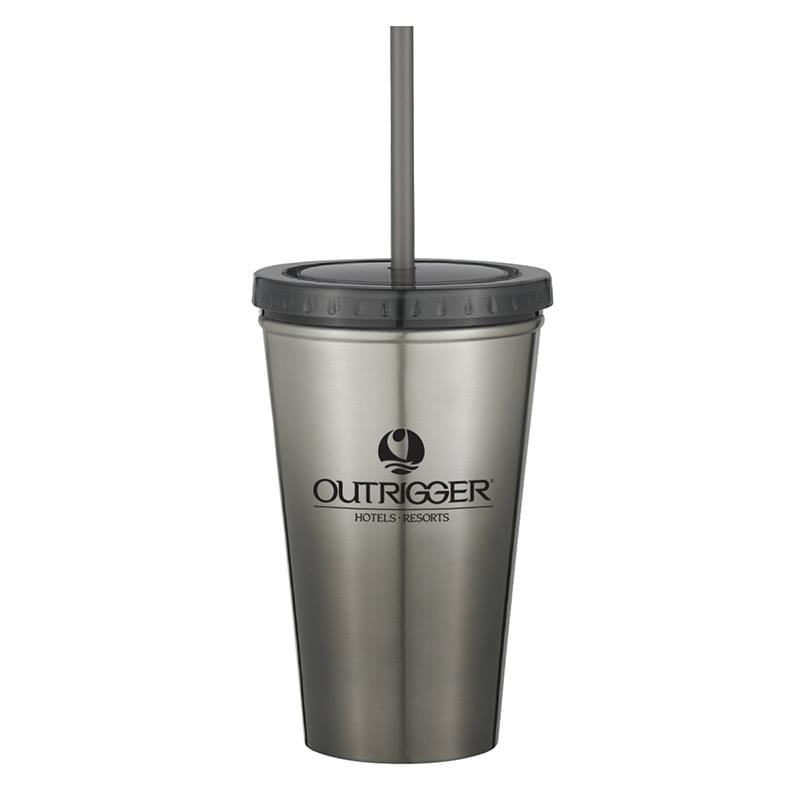 16 Oz. Stainless Steel Double Wall Chroma Tumbler With Straw