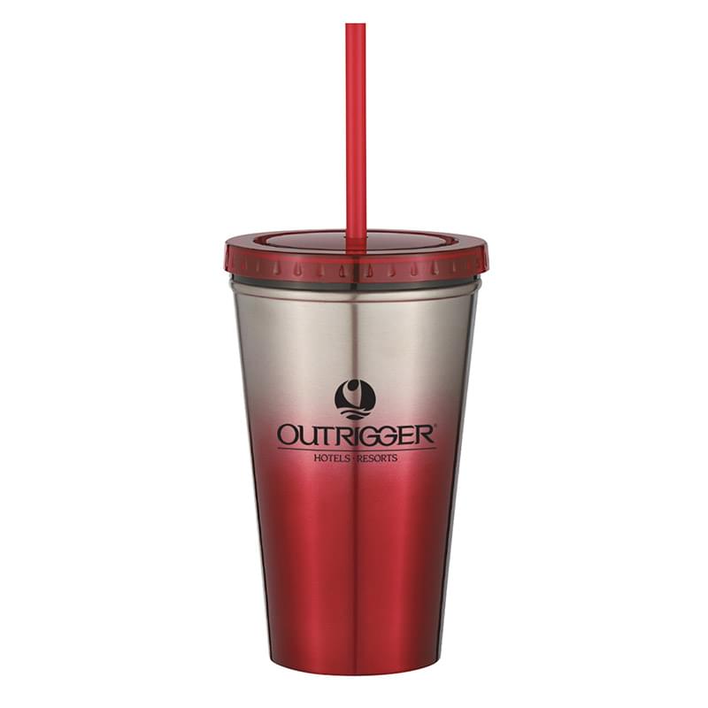 16 Oz. Stainless Steel Double Wall Chroma Tumbler With Straw