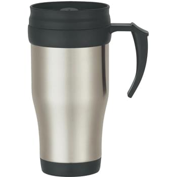 16 Oz. Stainless Steel Travel Mug With Slide Action Lid And Plastic Inner Liner