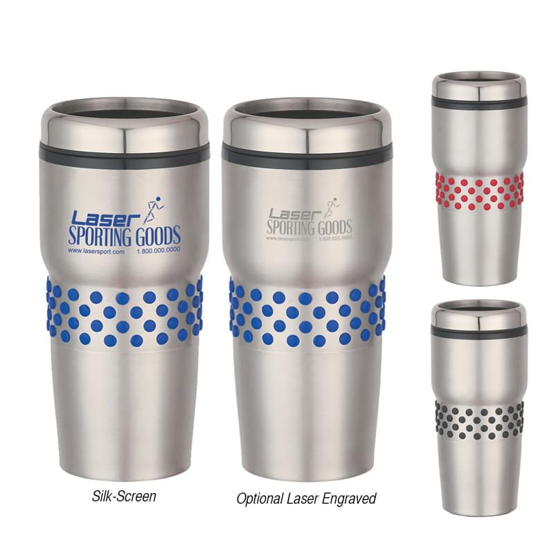 16 Oz. Stainless Steel Tumbler With Dotted Rubber Grip