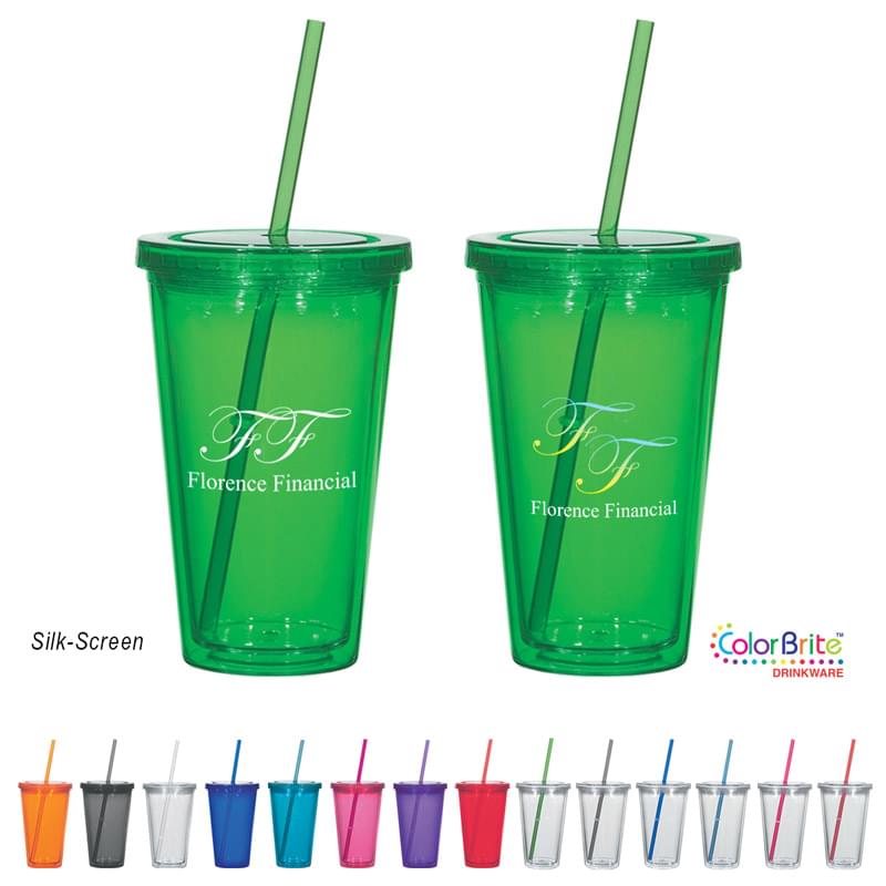 16 Oz. Double Wall Acrylic Tumbler With Straw