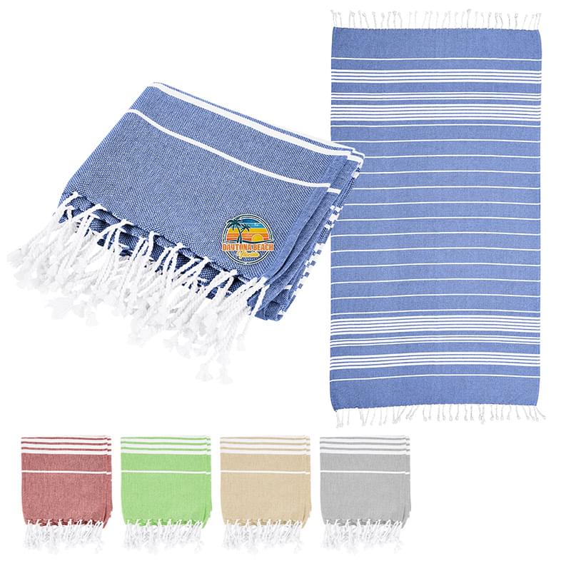 100% Recycled Cotton Beach Blanket With Tassel Fringe