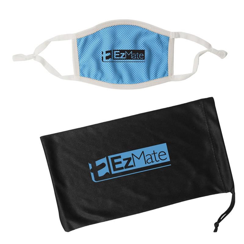 Adjustable 3-Ply Cooling Mask & Mask Pouch With Antimicrobial Additive