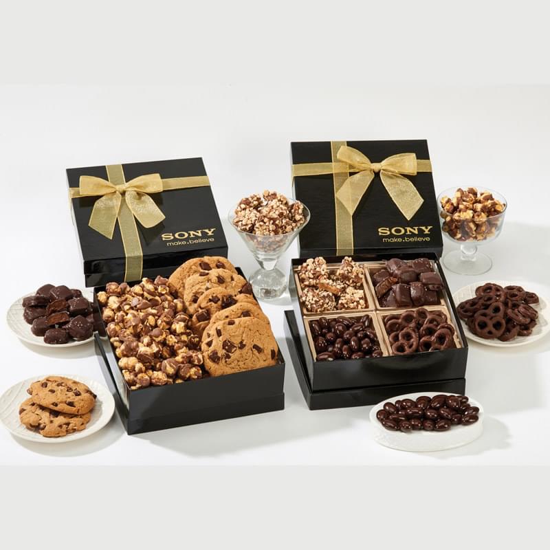 The Chairman Gift Box - Chocolate Covered Almonds, Sea Salt Caramels, Almond Butter Crunch, Mini Chocolate Pretzels