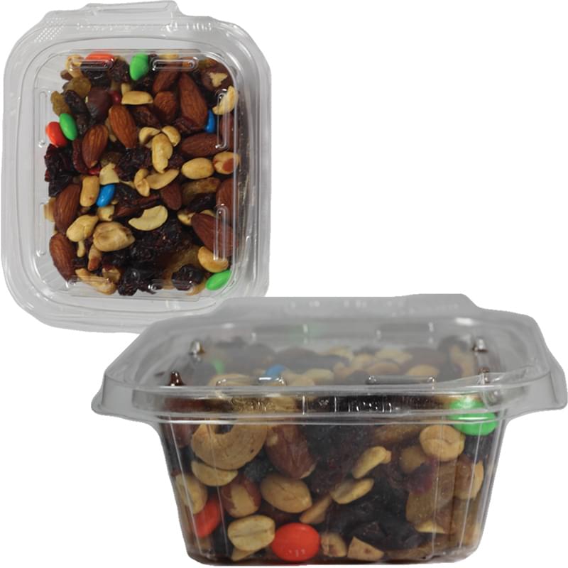 Safe-T-Fresh Square Container with SAFET-SQ Trail Mix, Granola, Hershey Kisses, Hershey Miniatures, Chocolate Pretzels