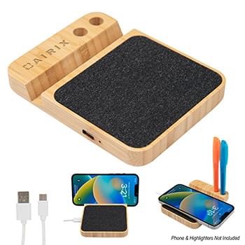 10W Bamboo Wireless Charger With Pen Holder