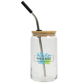 16 Oz. Full Color Can Glass With Bamboo Lid