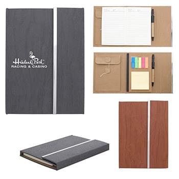 5" x 7" Woodgrain Padfolio With Sticky Notes And Flags