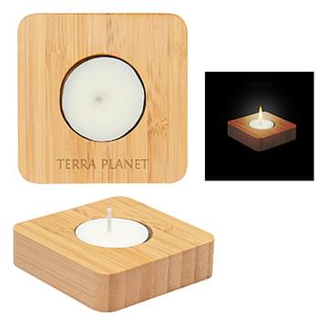 Bamboo Tea Light Candle Holder With Candle