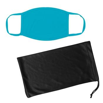 Cotton Reusable Mask & Mask Pouch With Antimicrobial Additive