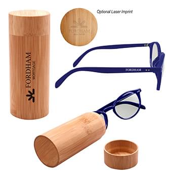 Round Blue Light Blocking Glasses With Bamboo Case
