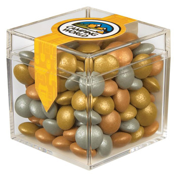 Cube Shaped Acrylic Container With Metallic Chocolate Littles